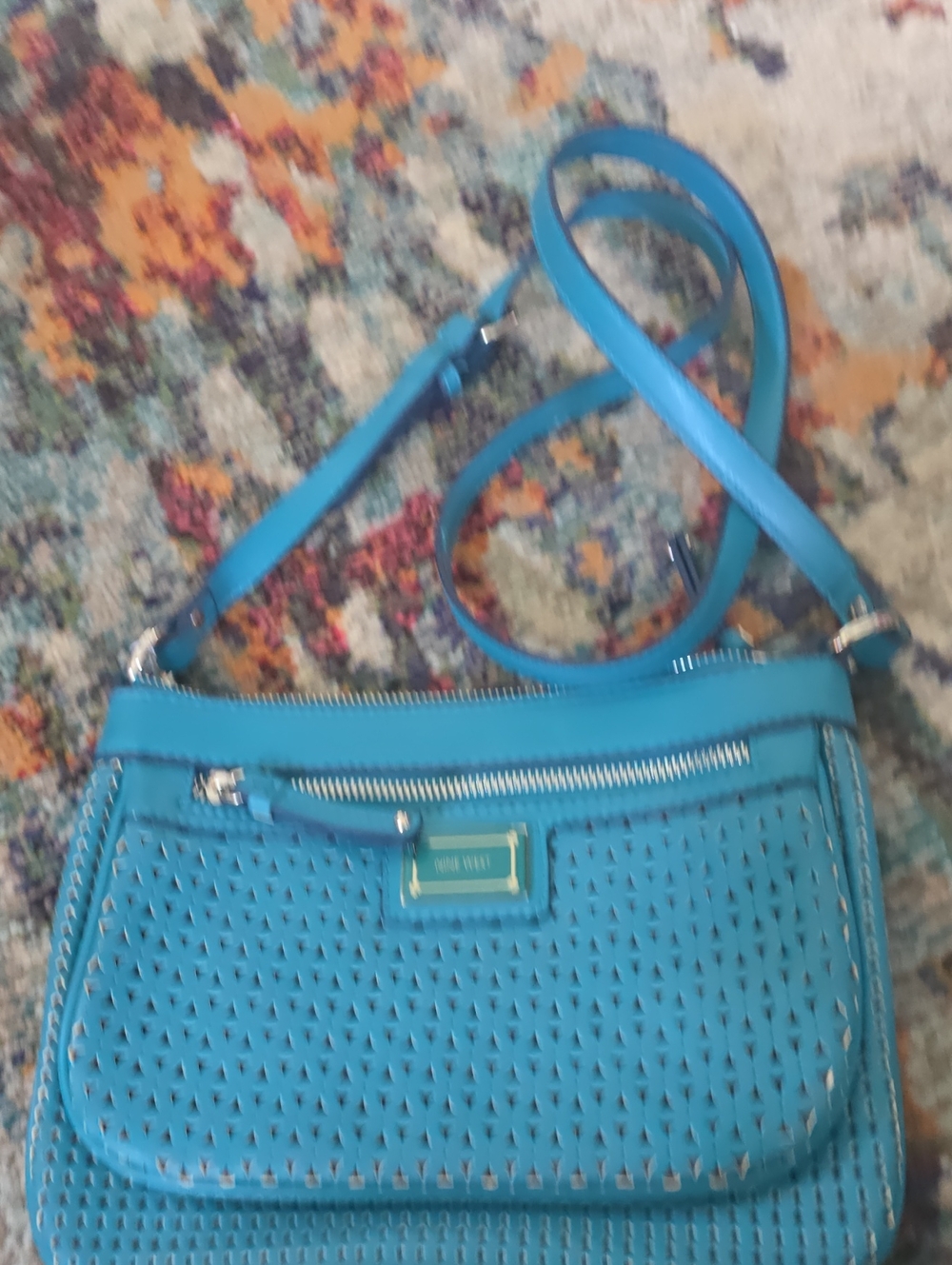 Nine West Turquoise Perforated Crossbody Bag